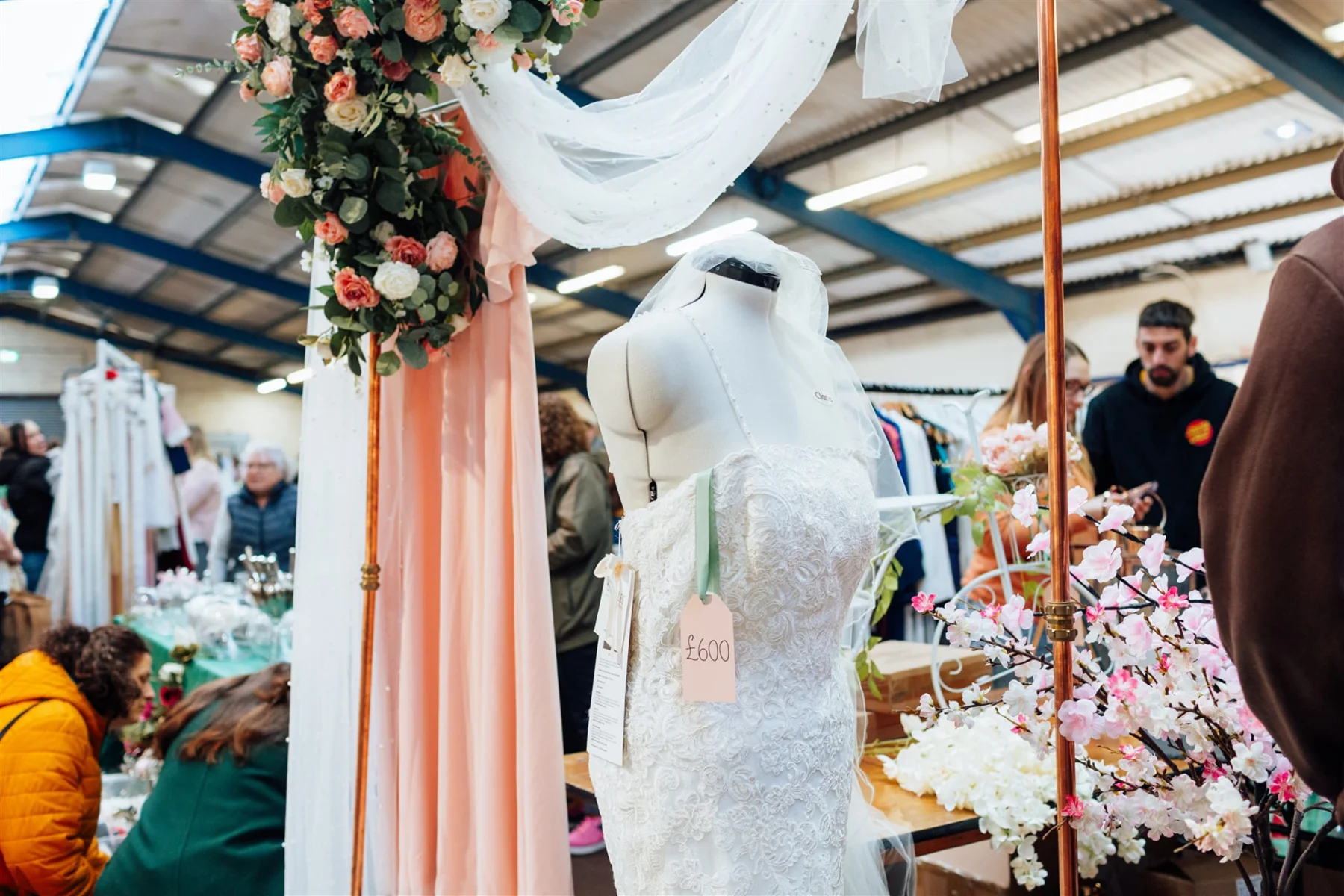 Wedding dress and floral decorations